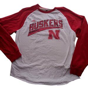 Large T-shirt Adidas Nebraska Huskers Long Sleeve Raglan Basebeall Style